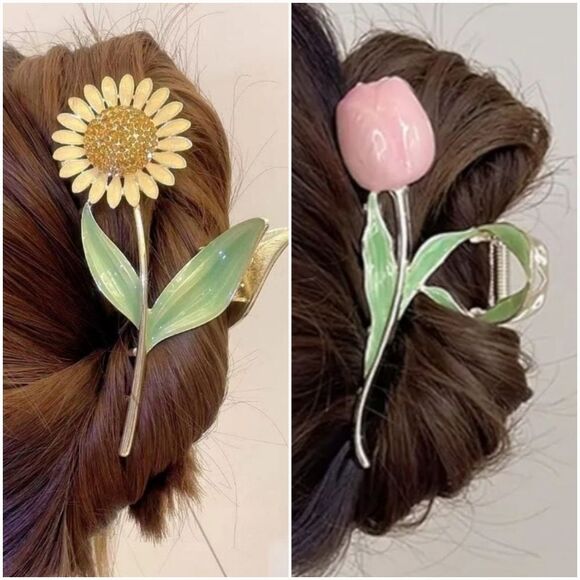 🇬🇪🔹️NWT Piper K Sunflower & Tulip Large Hair Clip Set - Picture 1 of 14